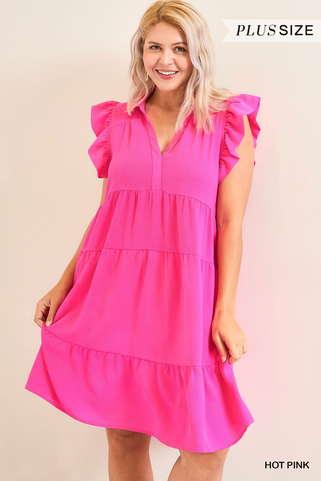 Plus Size Flutter Sleeve Tiered Dress