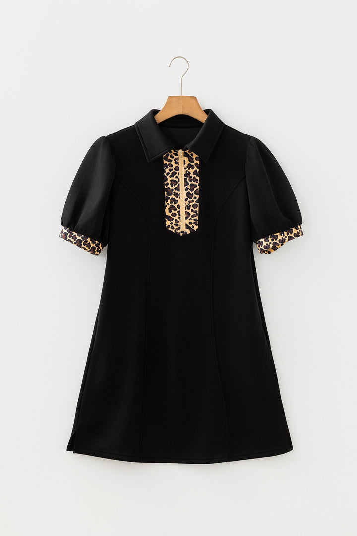 Leopard Patchwork Quarter Zip Mini Dress RTS