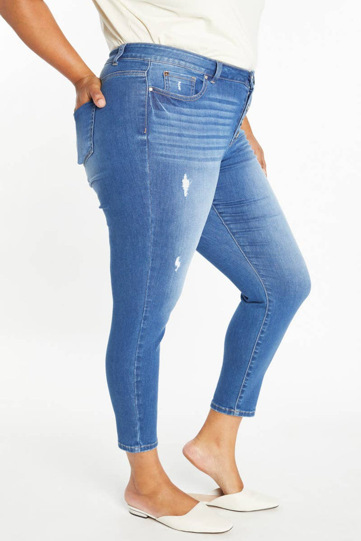 Plus Size Distressed High Rise Ankle Skinny Jeans
