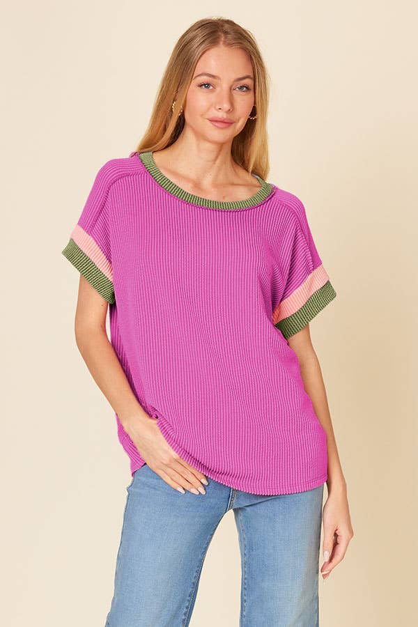 Ribbed Color Block Top - T5621