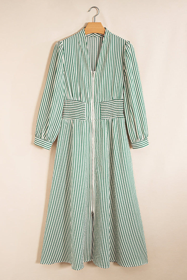 Green Stripe Clinched Midi Dress RTS
