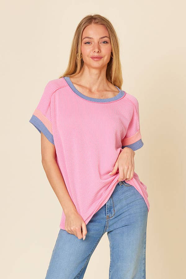 Ribbed Color Block Top - T5621