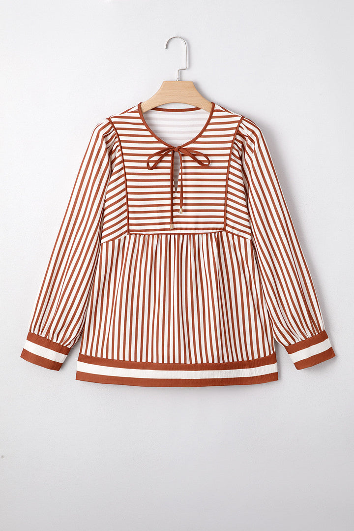 Brown Stripe Long Sleeve Blouse RTS