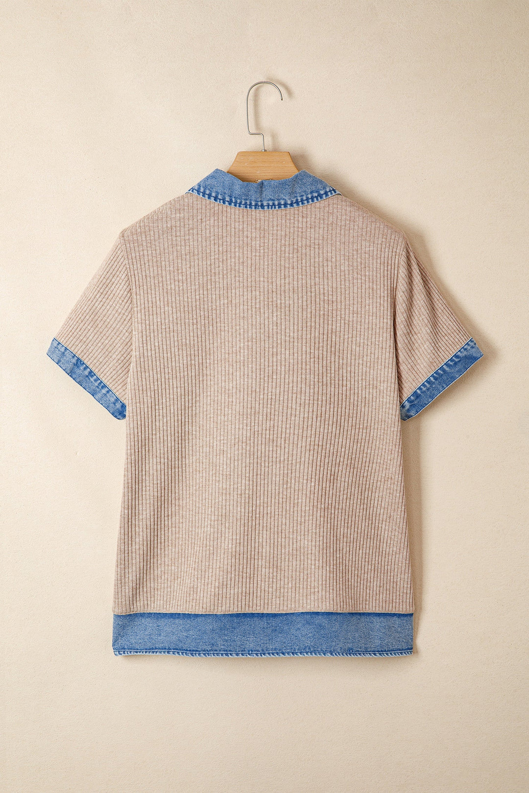 Beige Ribbed Denim Collar Blouse RTS