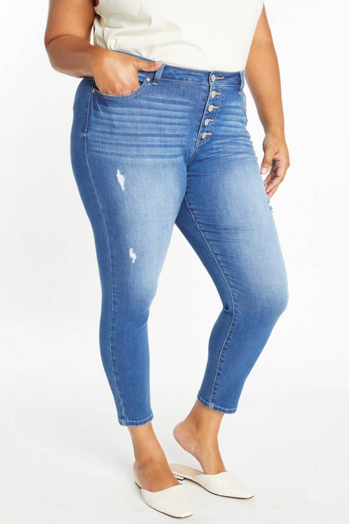 Plus Size Distressed High Rise Ankle Skinny Jeans