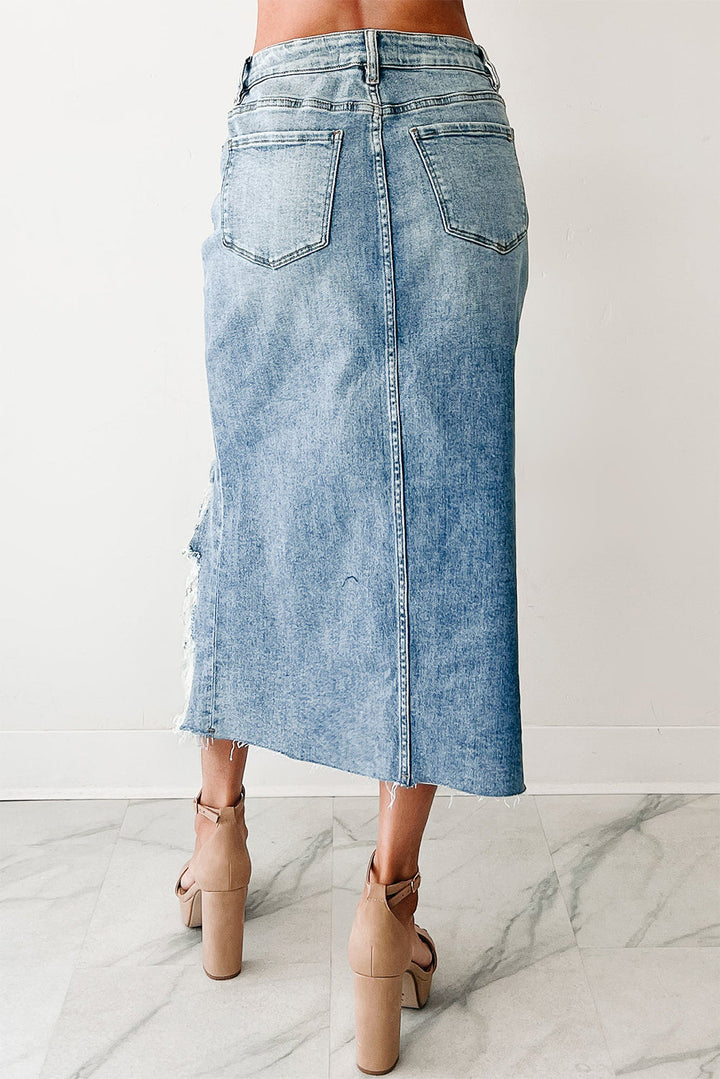 Distressed Denim Midi Skirt RTS