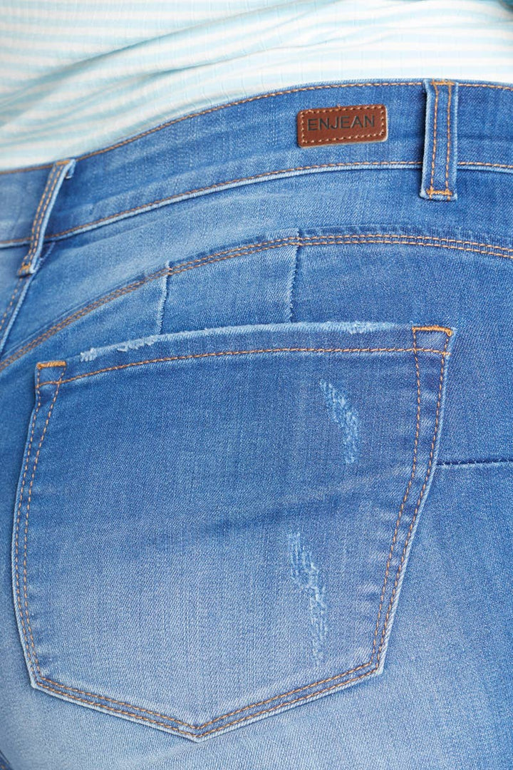 Plus Size Distressed Mid Rise Denim Shorts