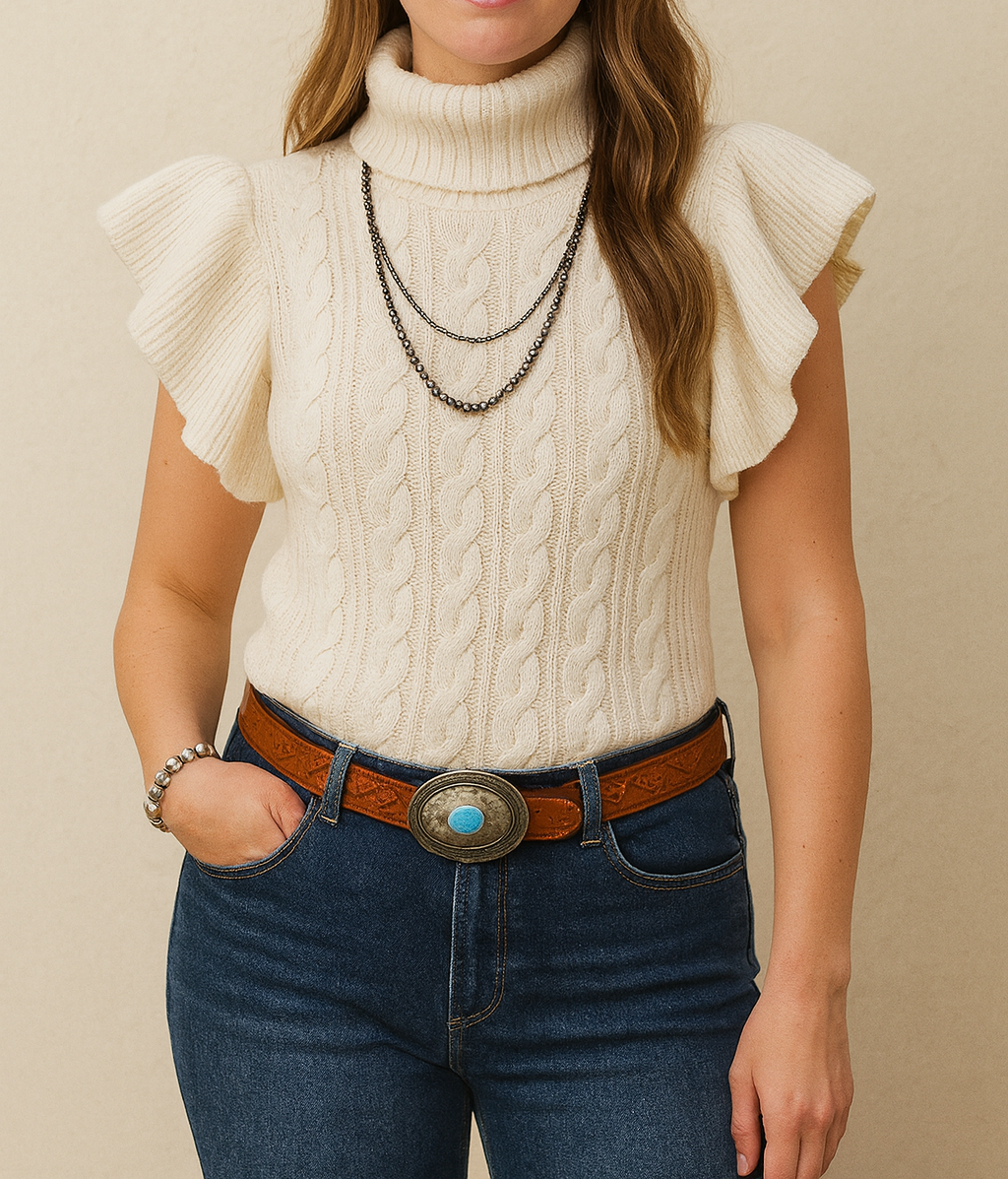 Cable Knit Ruffled Sweater *Multiple Colors* RTS