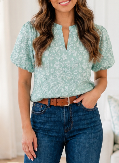 Floral Textured Puff Blouse RTS