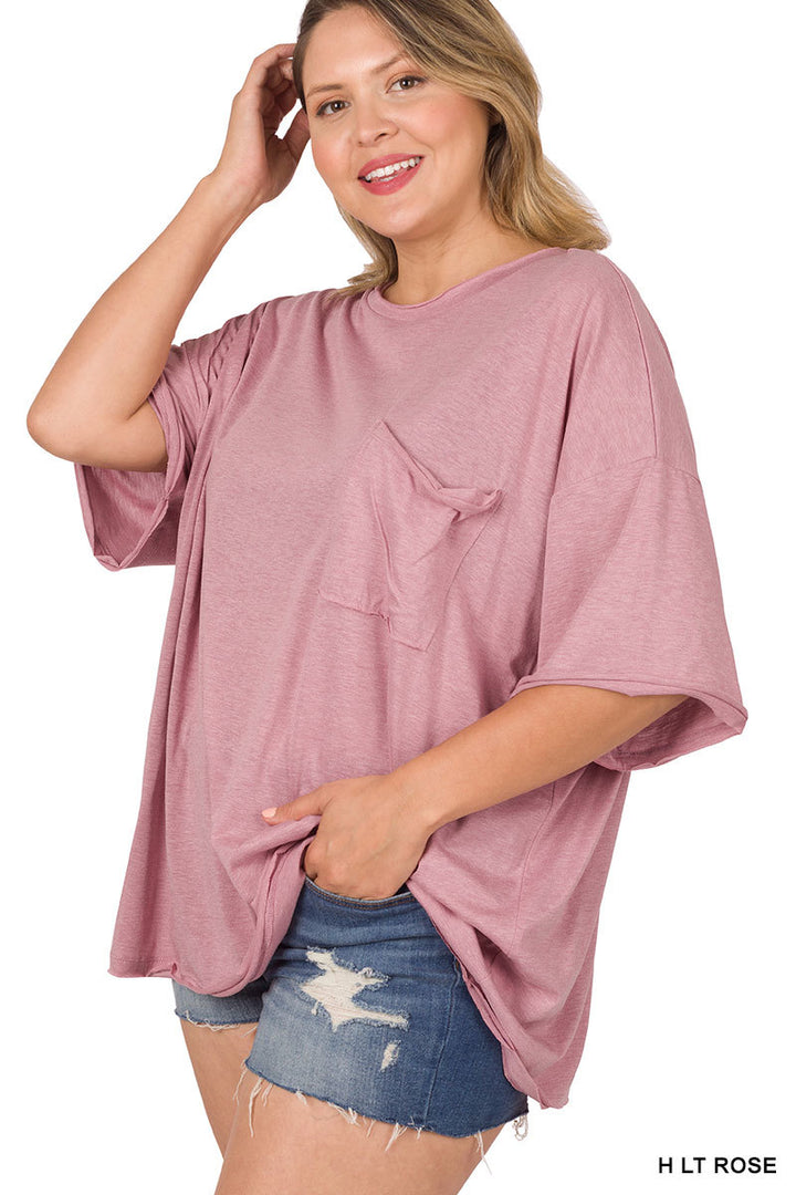 Plus Tri Blend Oversized Front Pocket Boyfriend Tee