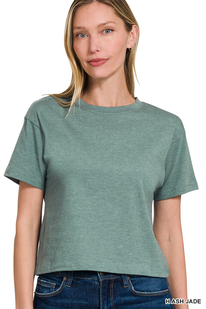 Cotton Crew Neck Short Sleeve Cropped T-Shirt
