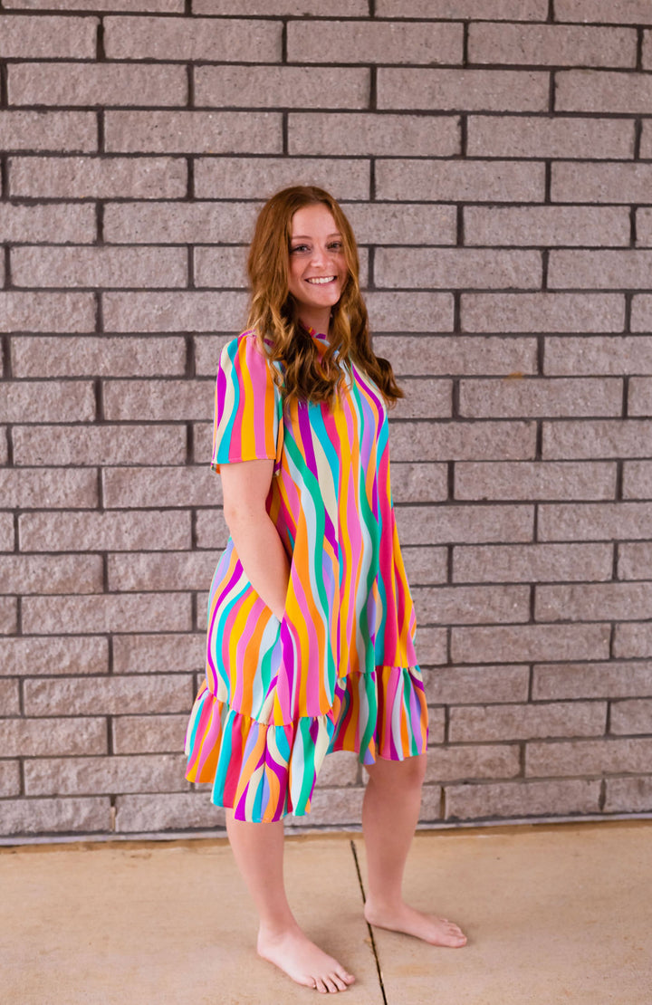 MULTI COLOR ABSTRACT PRINT WOVEN DRESS