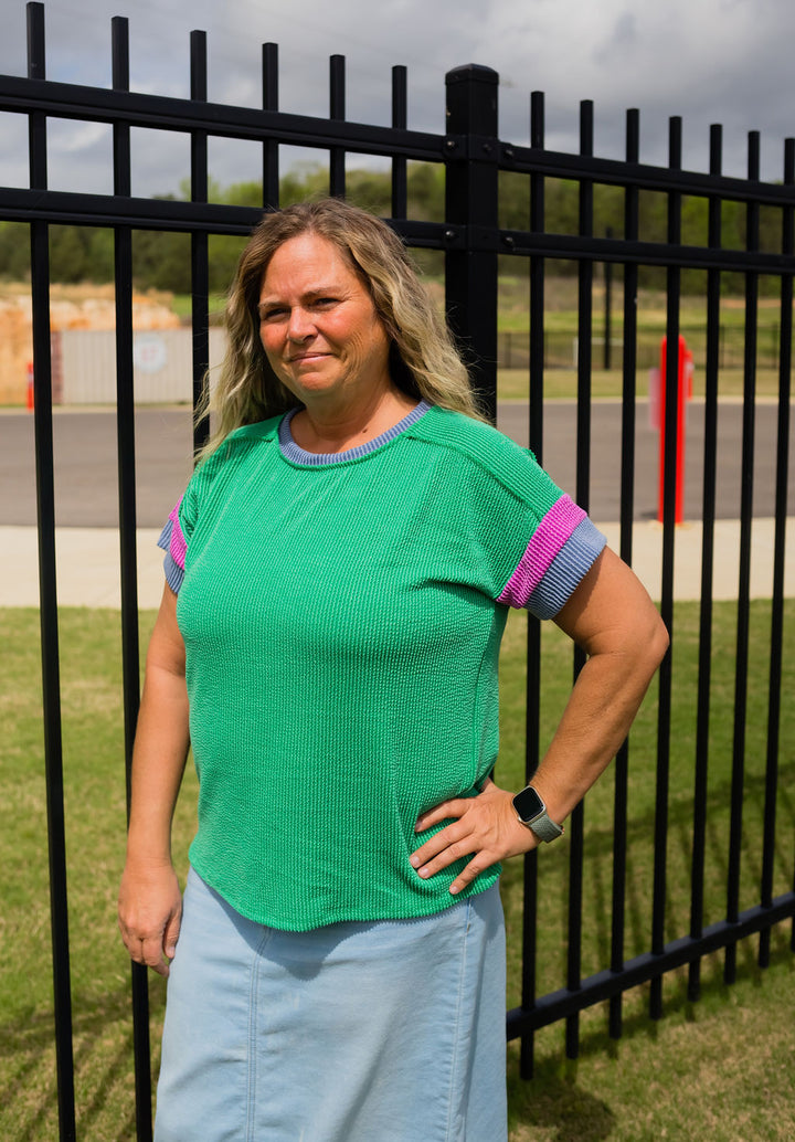Ribbed Color Block Top - T5621