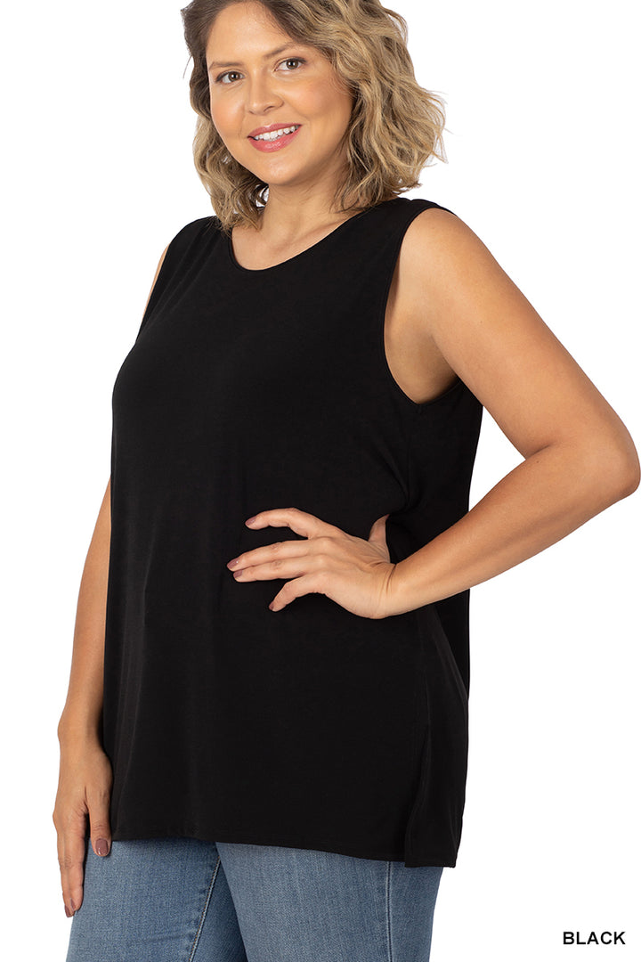 Plus Sleeveless Side Slit Top