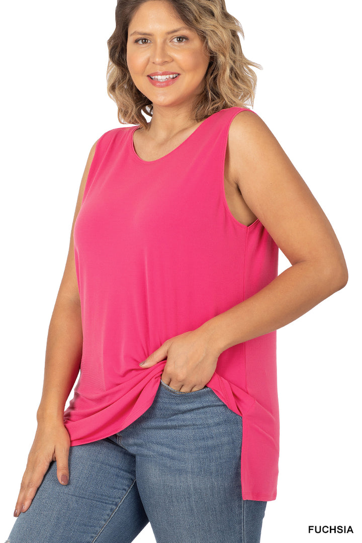 Plus Sleeveless Side Slit Top