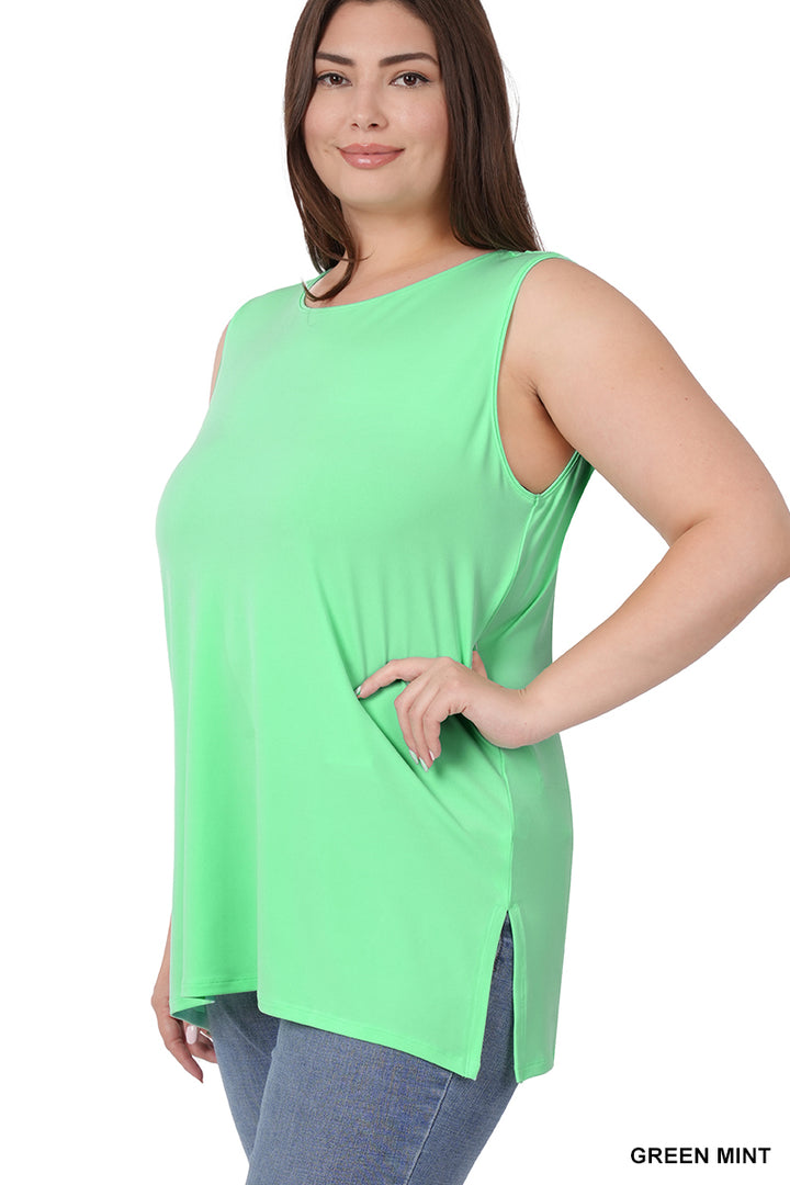 Plus Sleeveless Side Slit Top