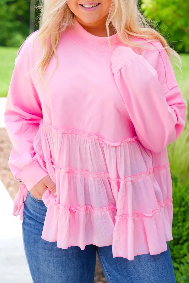 Pink Tiered Plus Size Blouse RTS