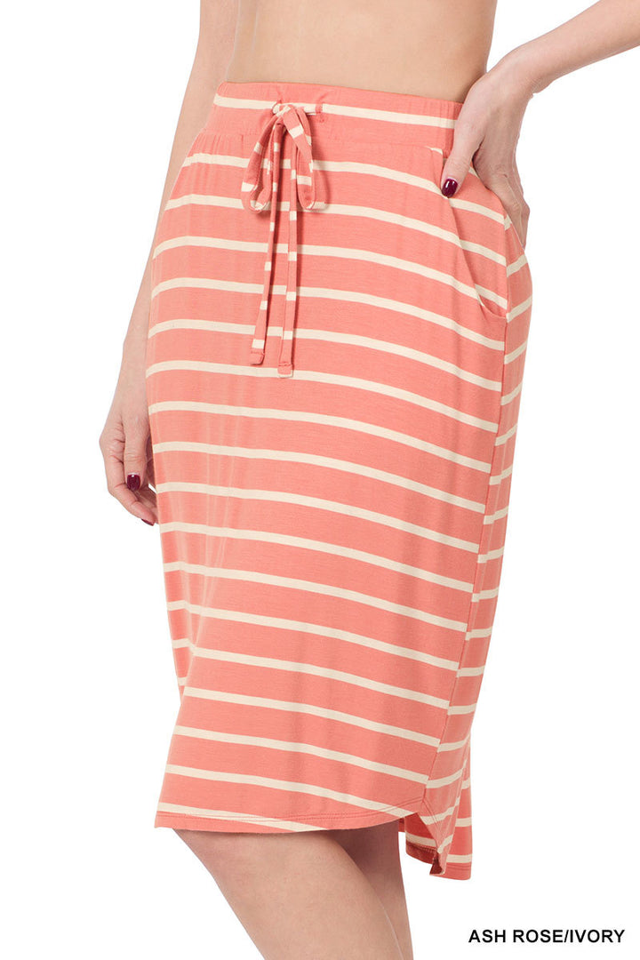 Stripe Self Tie Tulip Hem Skirt