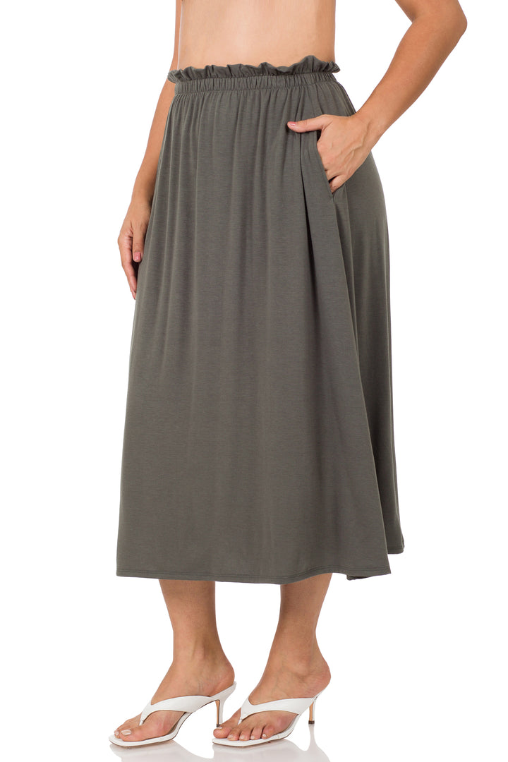 Plus Paperbag Waist Midi Skirt with Pockets