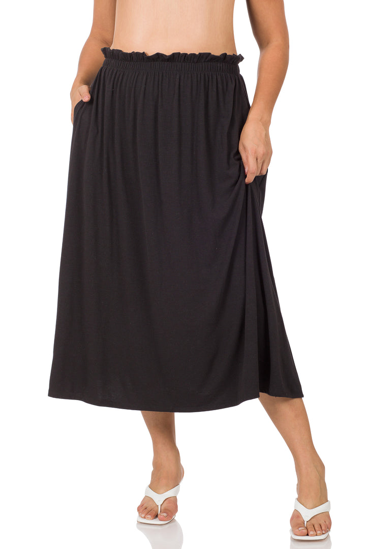 Plus Paperbag Waist Midi Skirt with Pockets