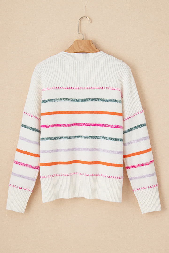 White Colorful Stripe Sweater RTS