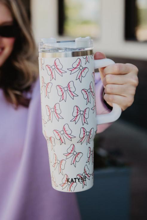 Football & Baseball Bows All Over Tumbler with Handle