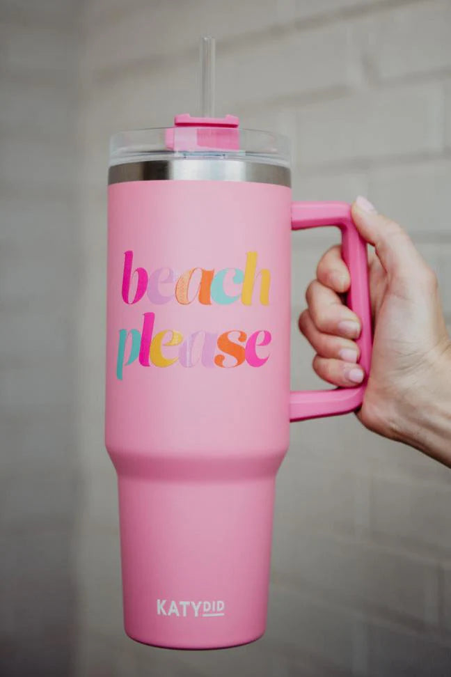 Light Pink Beach Please Tumbler Cup w/ Handle