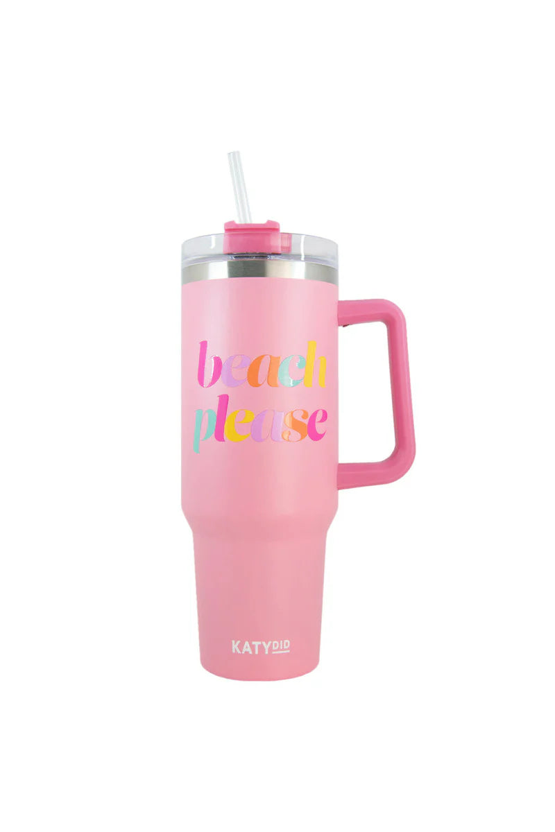 Light Pink Beach Please Tumbler Cup w/ Handle
