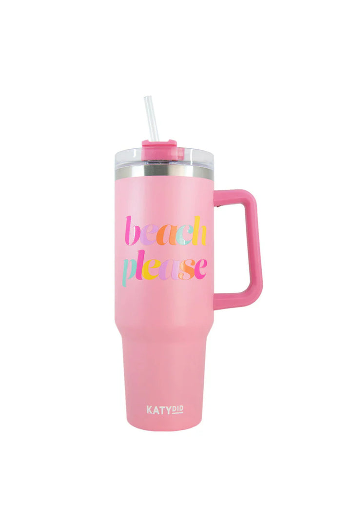 Light Pink Beach Please Tumbler Cup w/ Handle