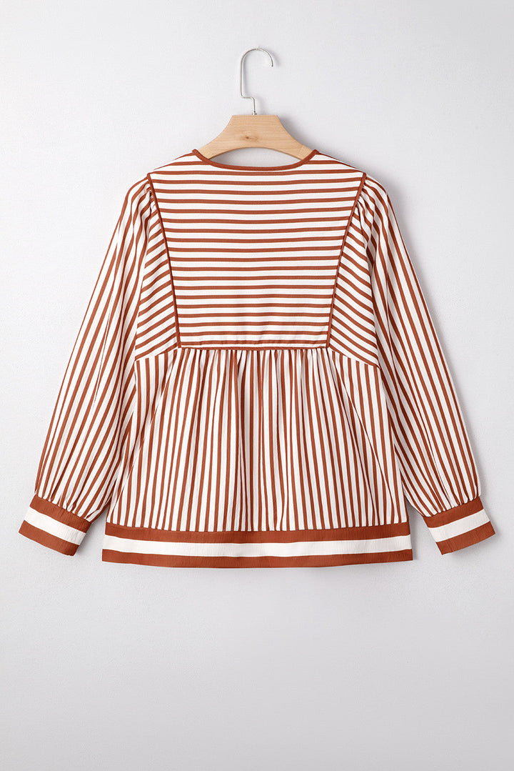 Brown Stripe Long Sleeve Blouse RTS