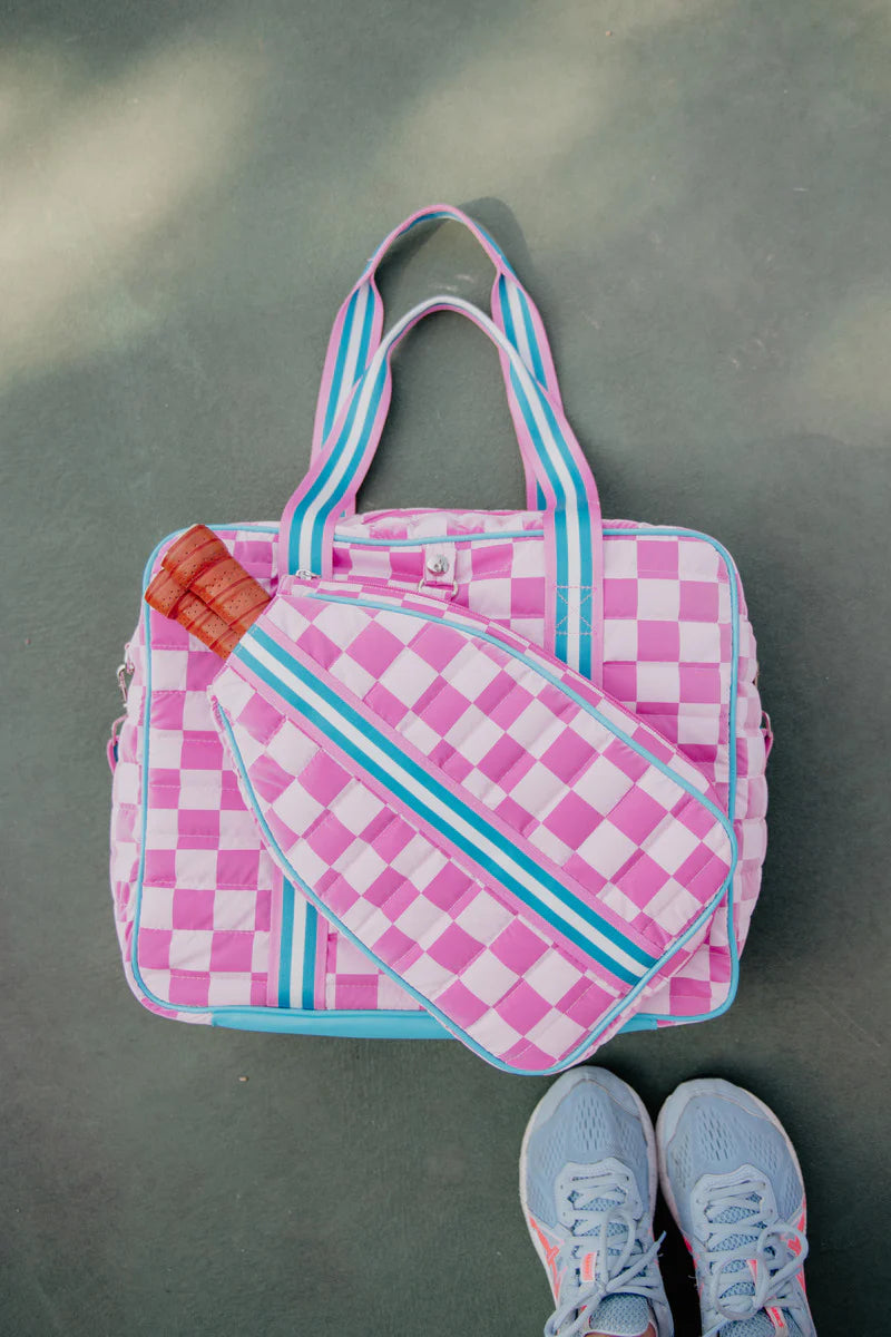 Teal or Pink Checkered Pickleball Bag