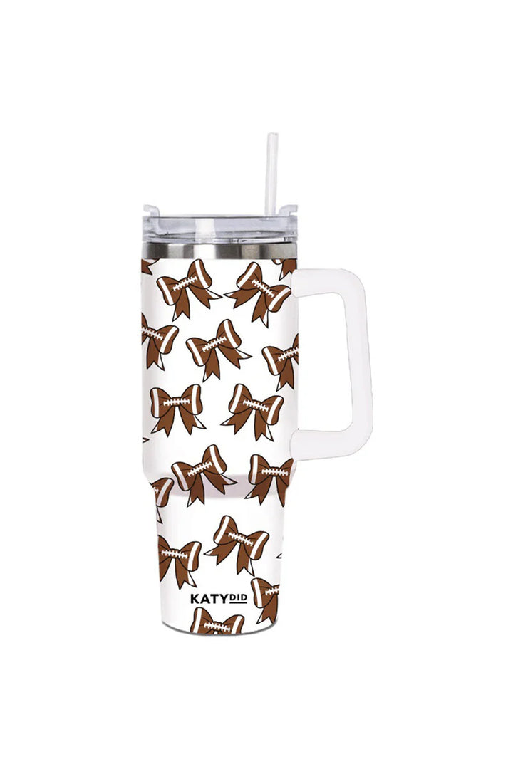 Football & Baseball Bows All Over Tumbler with Handle