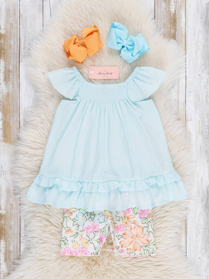Ruffle Top & Biker Shorts Outfit - Wildflower Doodles