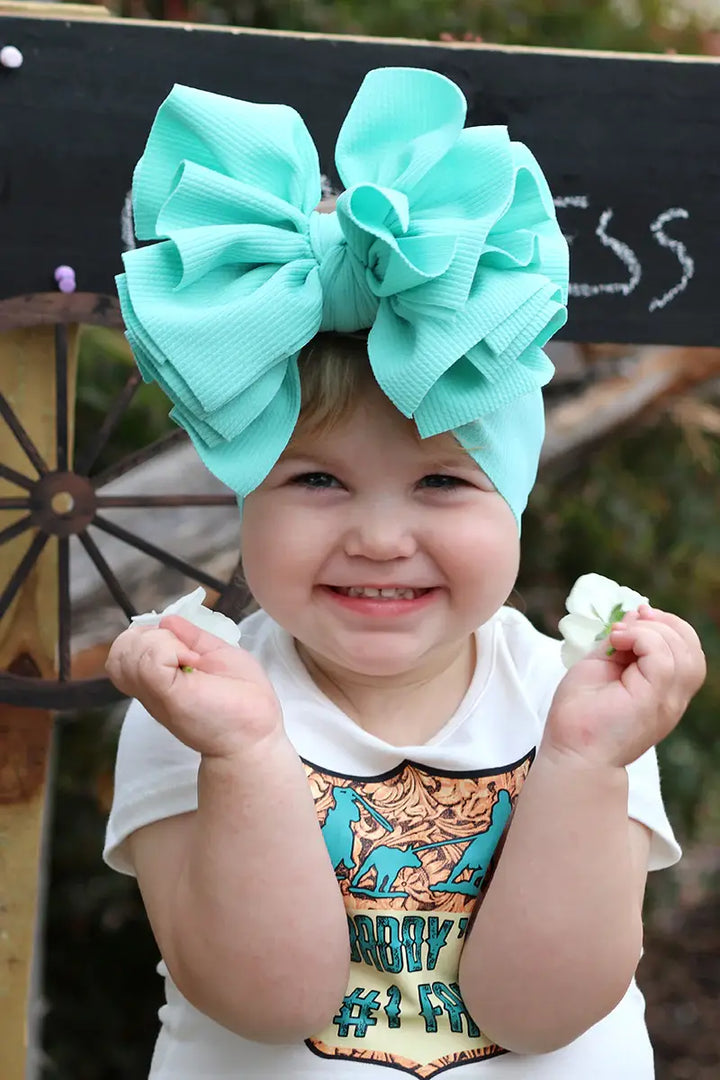 AQUA #127 BIG TASSEL BABY HEADBAND.