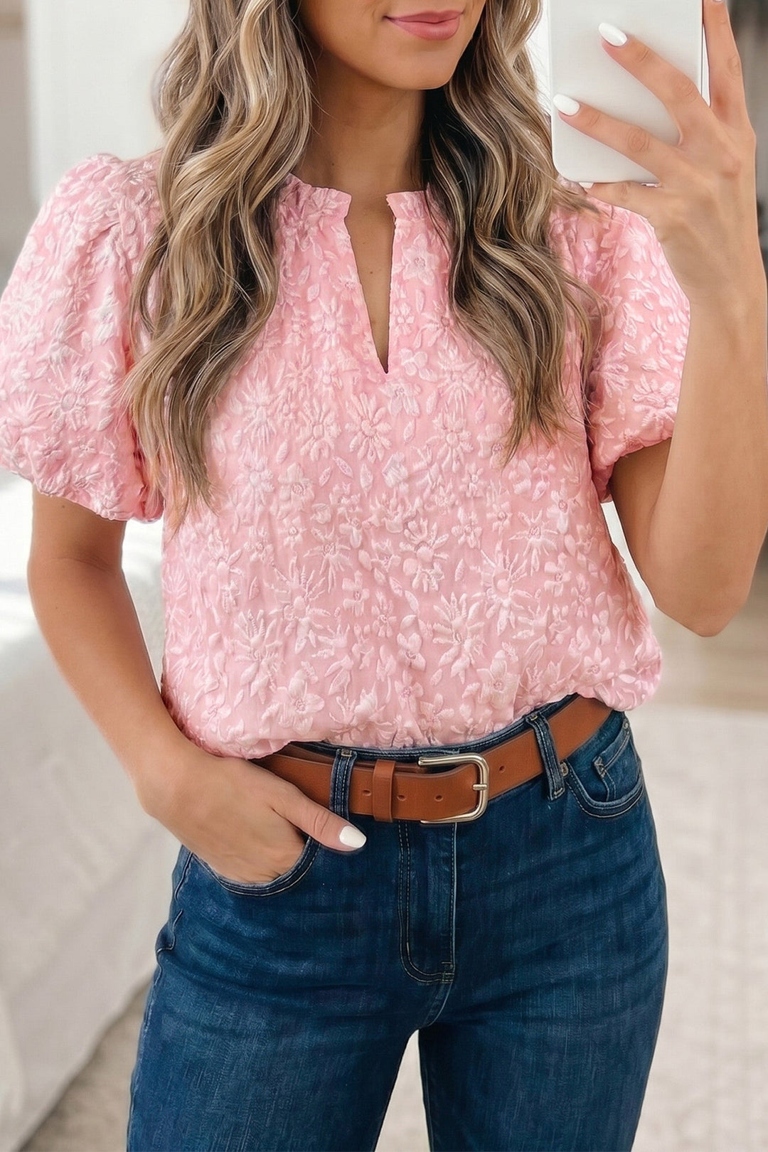 Floral Textured Puff Blouse RTS