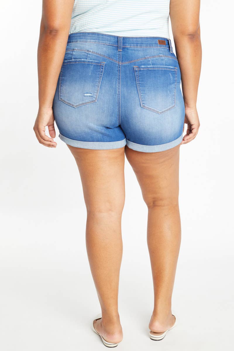 Plus Size Distressed Mid Rise Denim Shorts