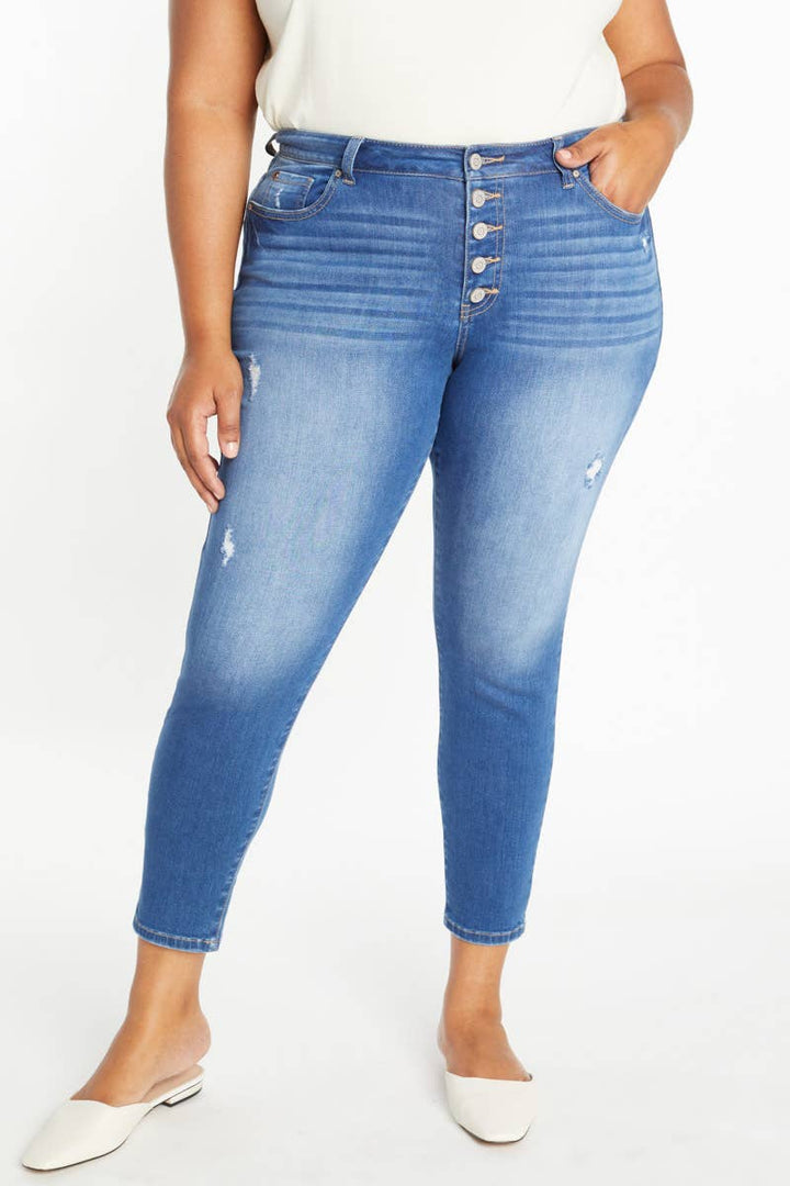Plus Size Distressed High Rise Ankle Skinny Jeans