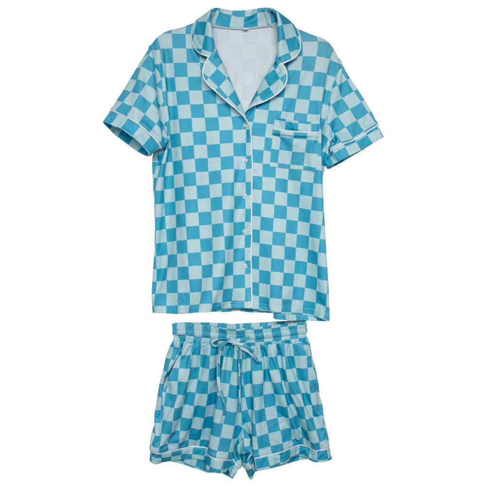Teal Checker Pajamas Shorts Set