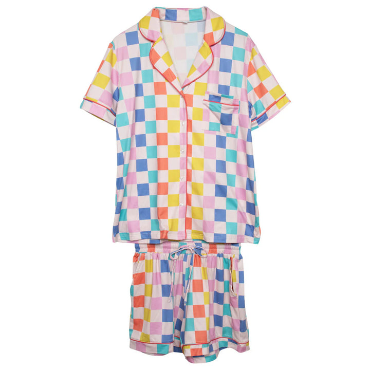 Multicolored Checker Matching Pajamas