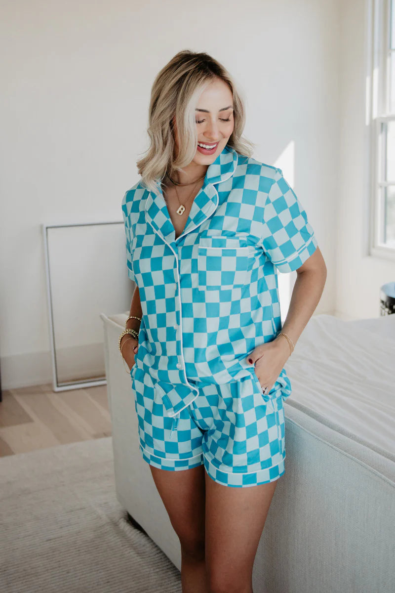 Teal Checker Pajamas Shorts Set