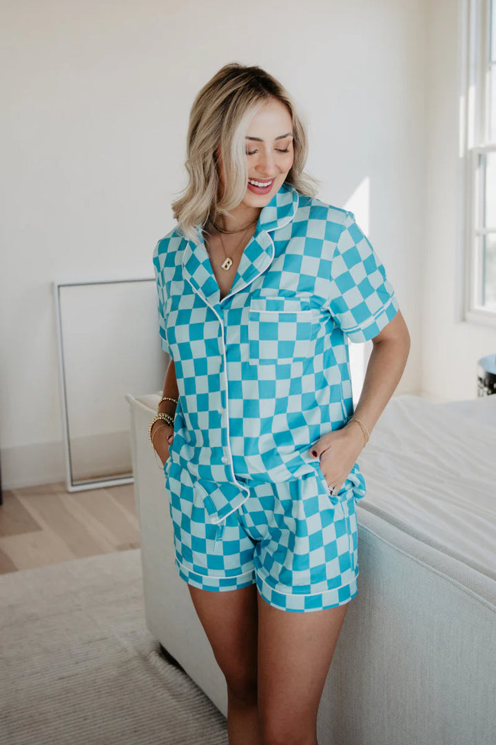 Teal Checker Pajamas Shorts Set