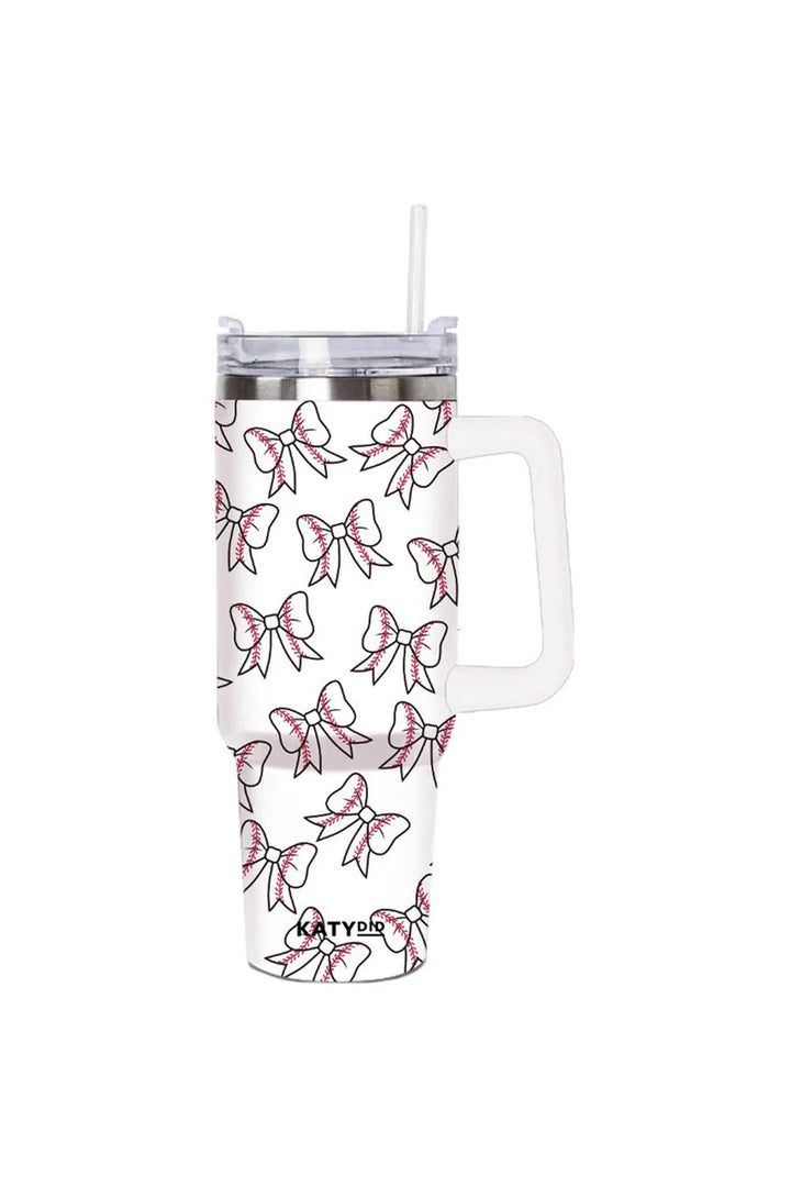 Football & Baseball Bows All Over Tumbler with Handle