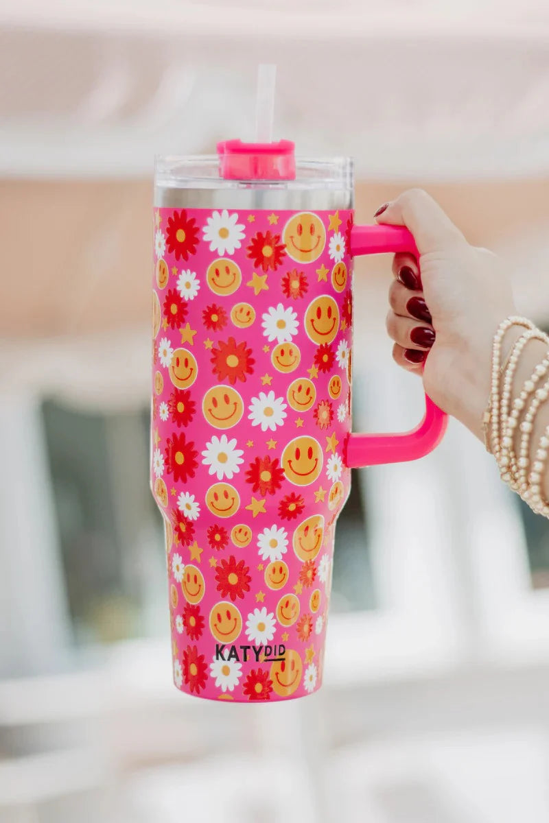 Red Flower Happy Face 40oz Tumbler